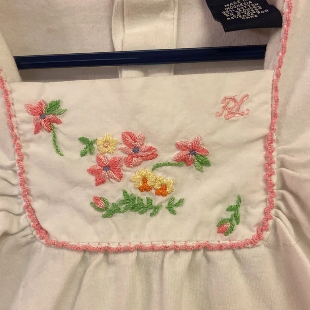 Ralph Lauren Bell Sleeve Sqaure Neck Toddler Top Floral Embroidered White 4/4T